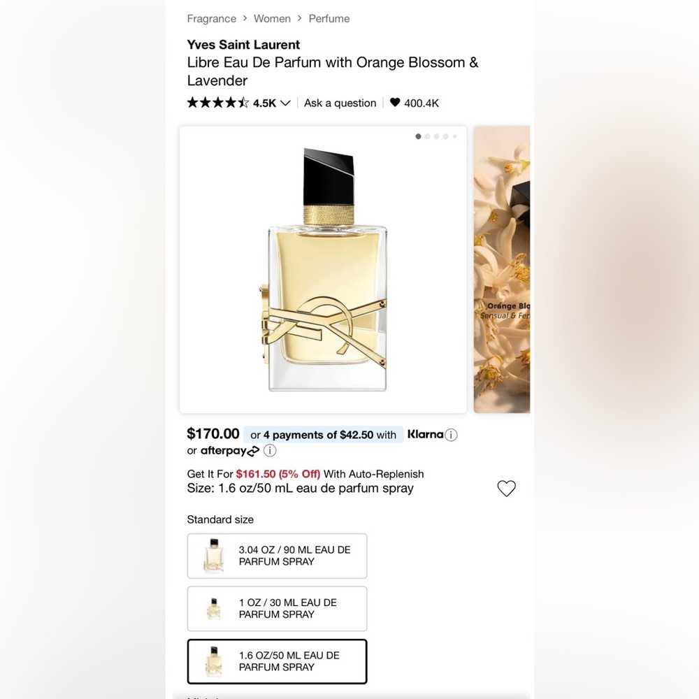 YSL Libre Eau De Parfum with Orange Blossom & Lavender